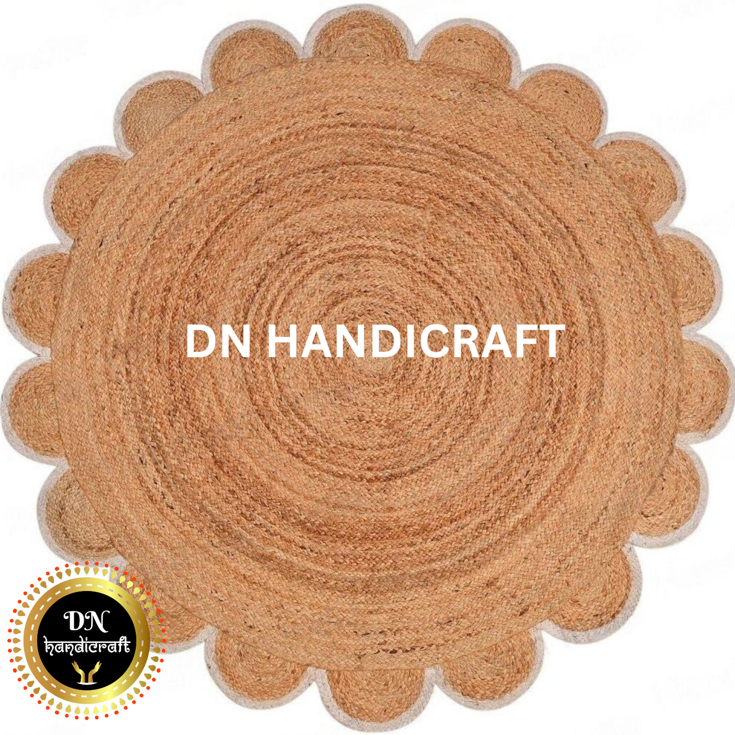 DN Handicraft Decorative Round Jute Rug – Handmade Rustic Carpet for Living & Dining Rooms
