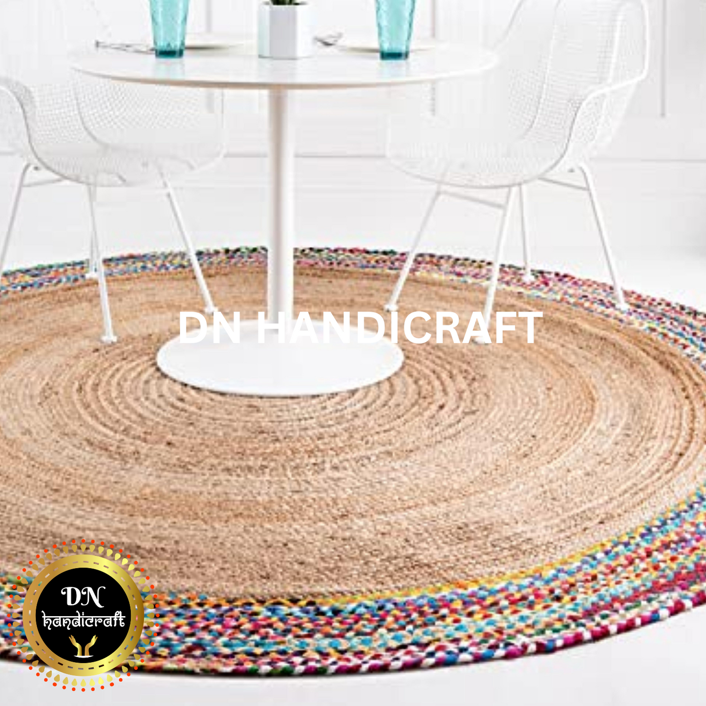 DN Handicraft Rustic Round Jute Rug – Handmade Natural Fiber Carpet for Farmhouse Décor