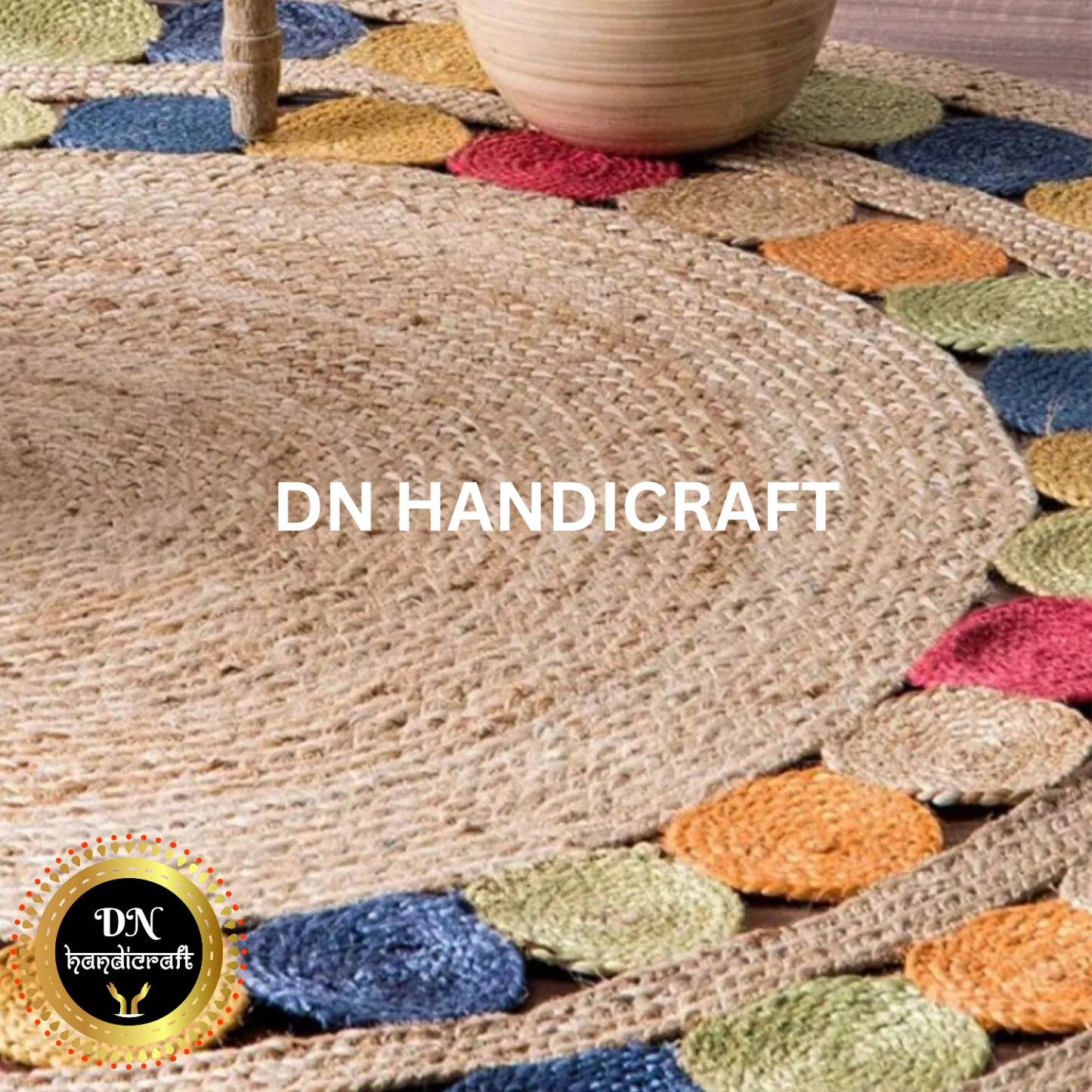 DN Handicraft Decorative Handwoven Round Jute Rug – Eco-Friendly Carpet for Rustic & Modern Homes