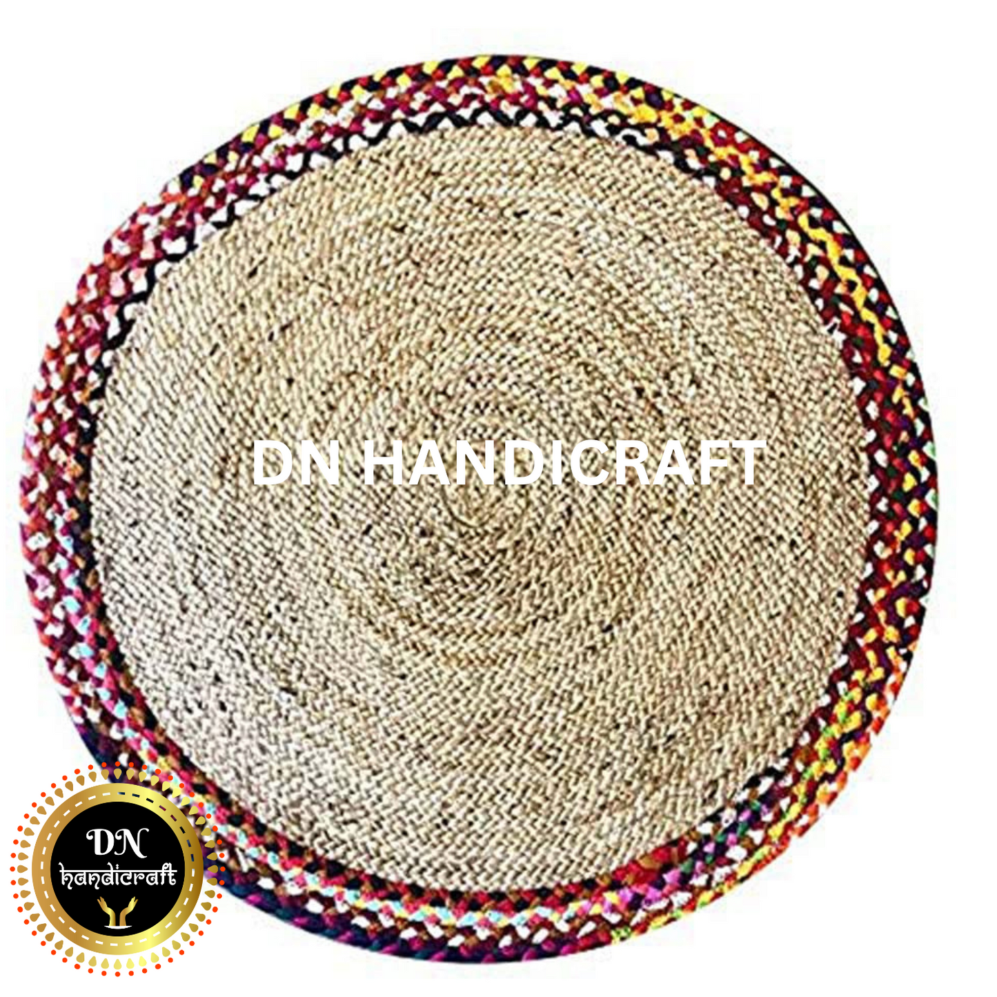 DN Handicraft Round Natural Jute Rug – Handmade Braided Eco-Friendly Carpet for Floor Decoration
