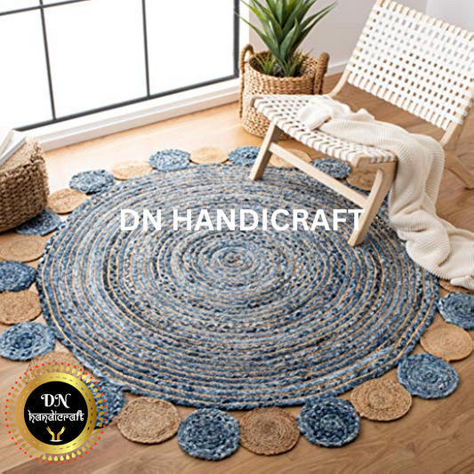 DN Handicraft Handcrafted Round Jute Rug – Sustainable Natural Fiber Carpet for Living Room & Bedroom