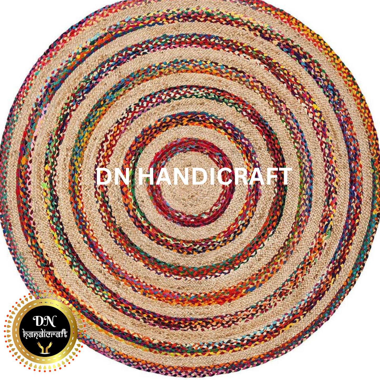 DN HandicraftHandmade Round Jute Rug – Natural Eco-Friendly Braided Carpet for Living Room, Bedroom & Entryway