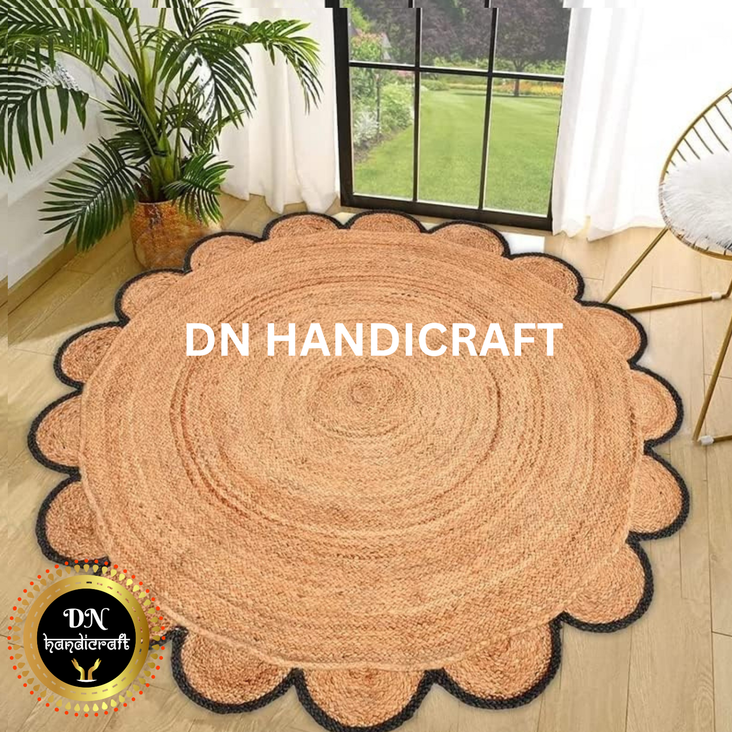 DN Handicraft Natural Round Jute Rug – Handwoven Eco-Friendly Farmhouse & Bohemian Style Carpet for Home Décor