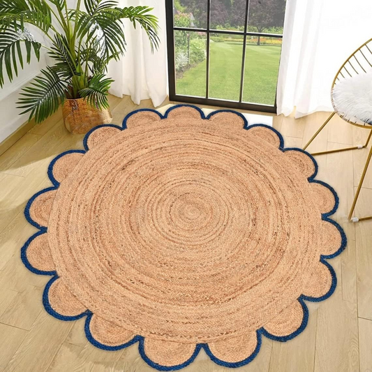 DN Handicraft Braided Round Jute Rug – Handmade Natural Fiber Carpet for Rustic, Coastal & Bohemian Interior Décor