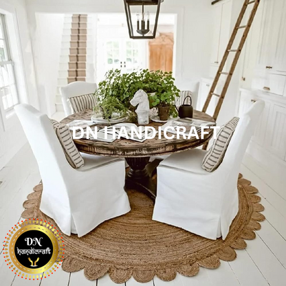 DN Handicraft Handmade Round Jute Rug – Eco-Friendly Natural Braided Carpet for Home Décor