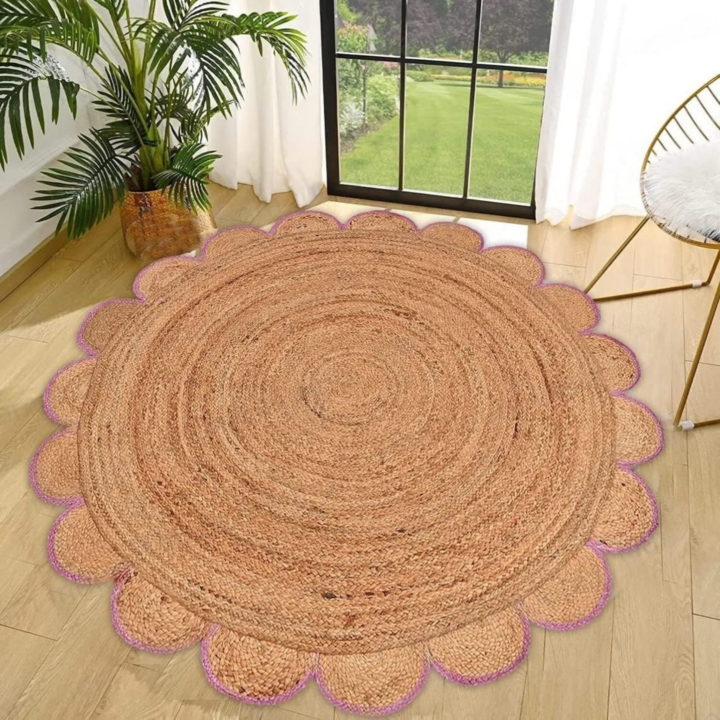 DN Handicraft Natural Round Jute Rug – Handwoven Boho Carpet for Living Room & Bedroom