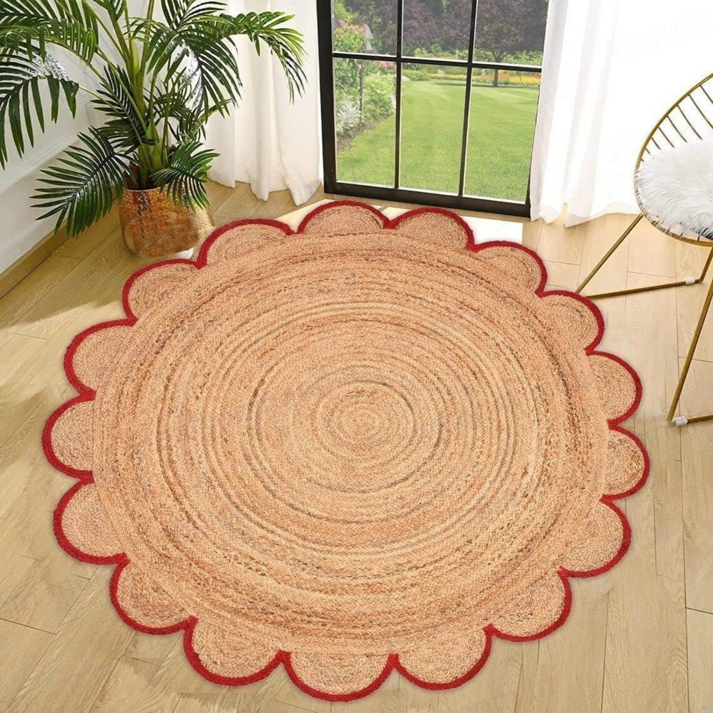 DN Handicraft Braided Round Jute Rug – Rustic Handmade Carpet for Farmhouse & Coastal Homes