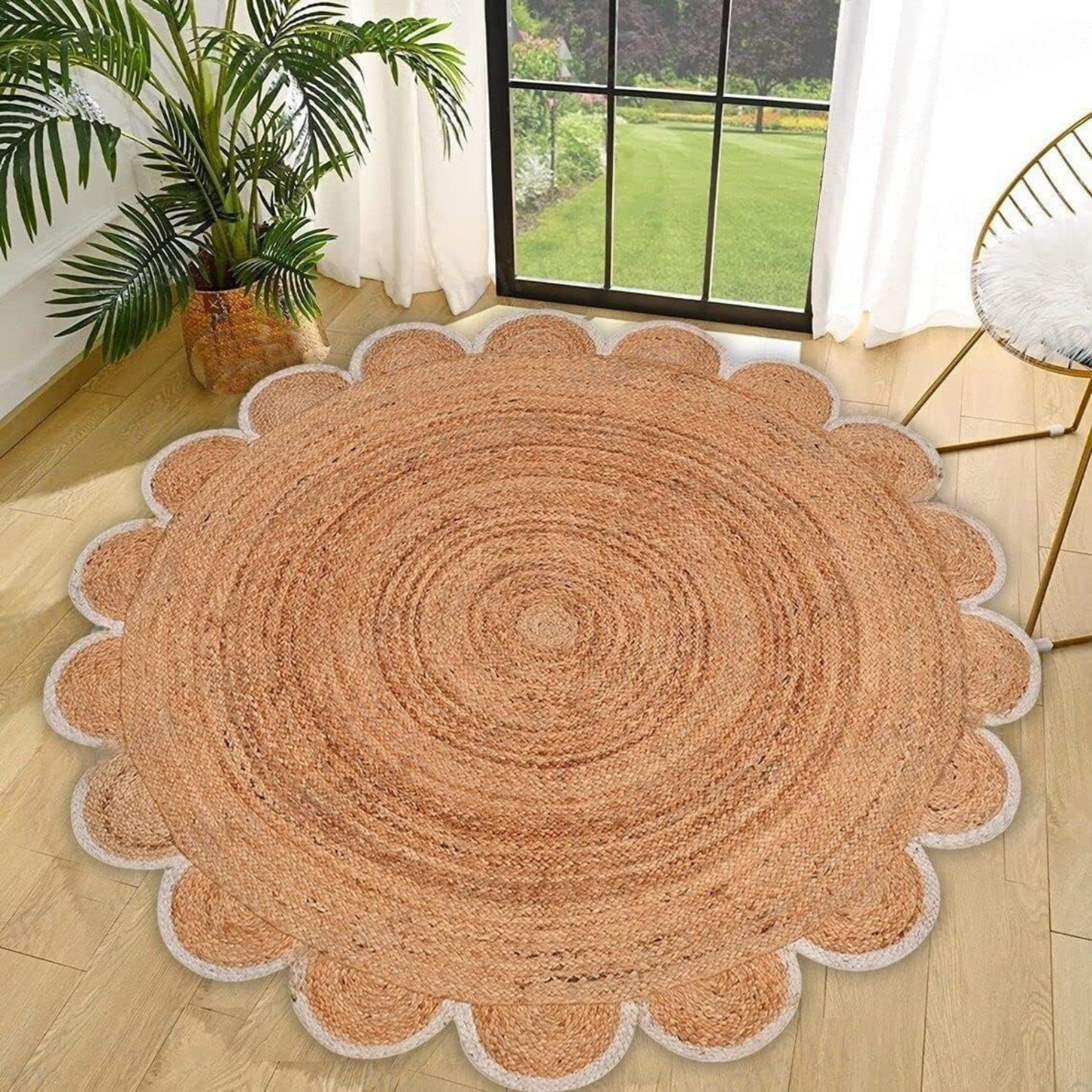 DN Handicraft Decorative Round Jute Rug – Handmade Rustic Carpet for Living & Dining Rooms