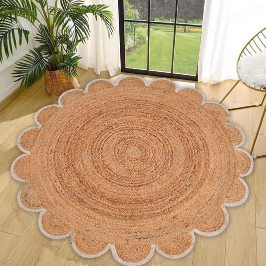 DN Handicraft Decorative Round Jute Rug – Handmade Rustic Carpet for Living & Dining Rooms