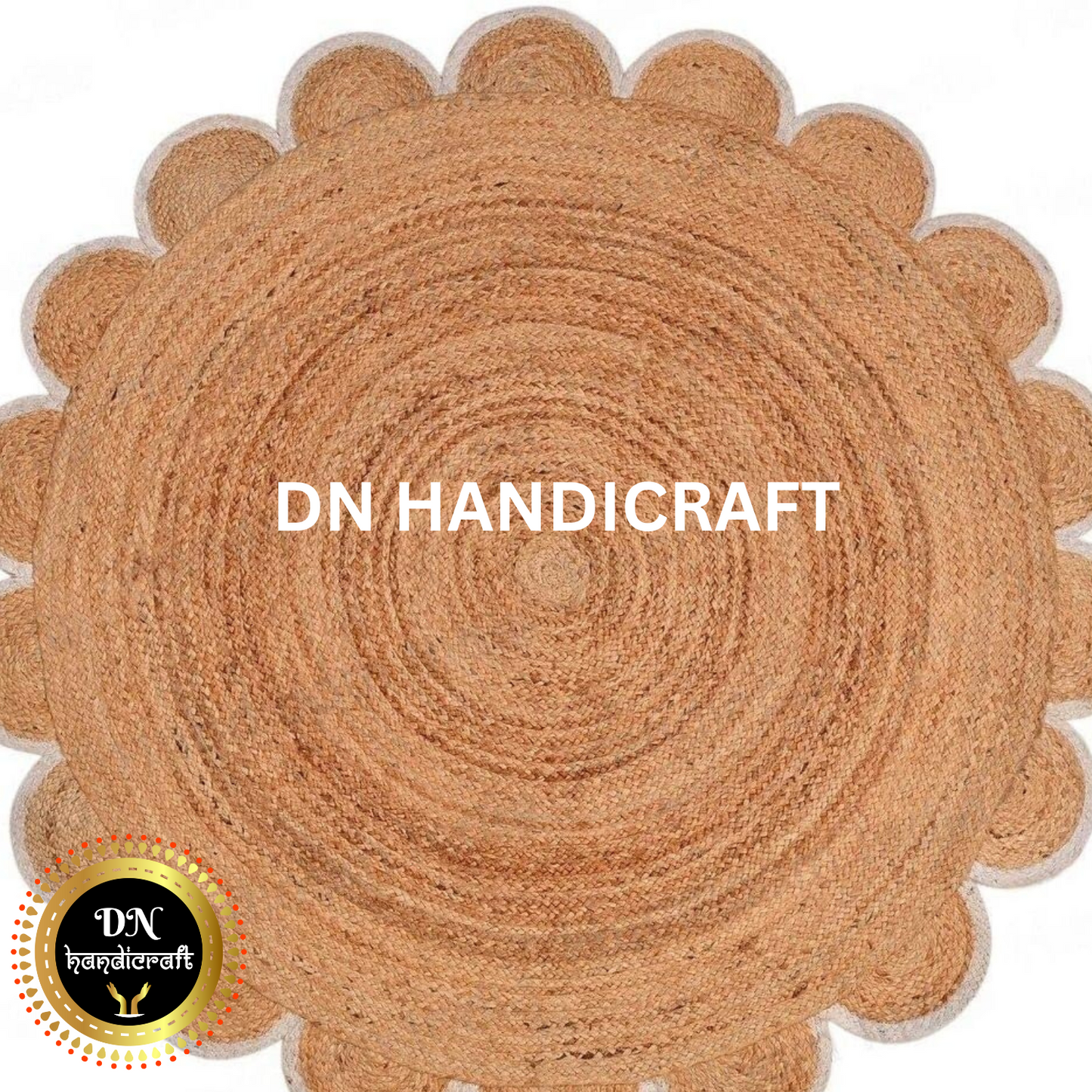 DN Handicraft Decorative Round Jute Rug – Handmade Rustic Carpet for Living & Dining Rooms