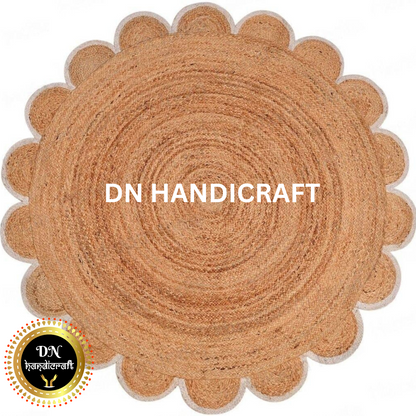 DN Handicraft Decorative Round Jute Rug – Handmade Rustic Carpet for Living & Dining Rooms