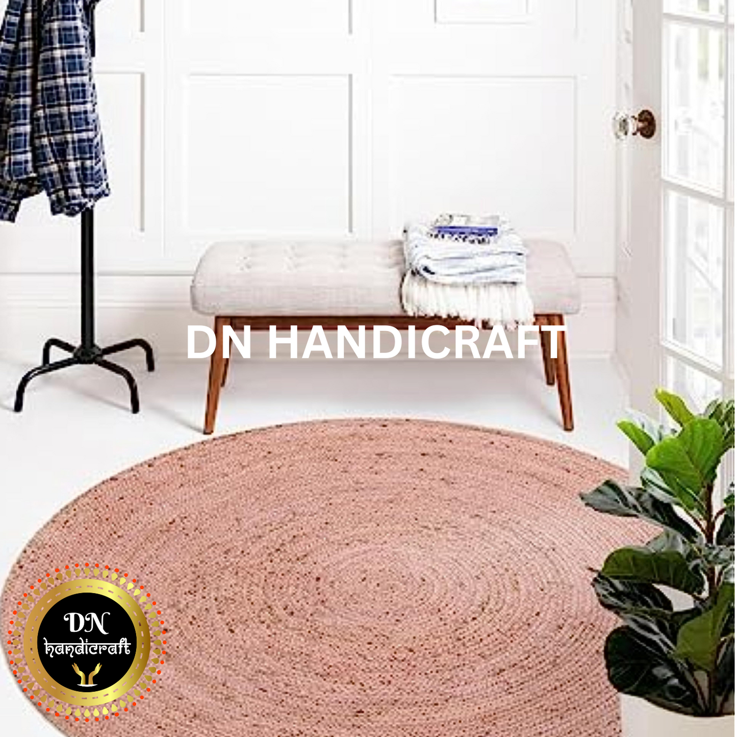 DN Handicraft Small Round Jute Rug – Eco-Friendly Handmade Mat for Entryway & Bedroom Décor