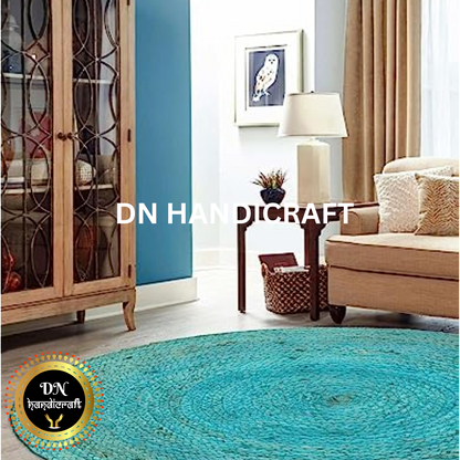 DN Handicraft Round Boho Jute Rug – Handmade Natural Braided Carpet for Rustic Interiors