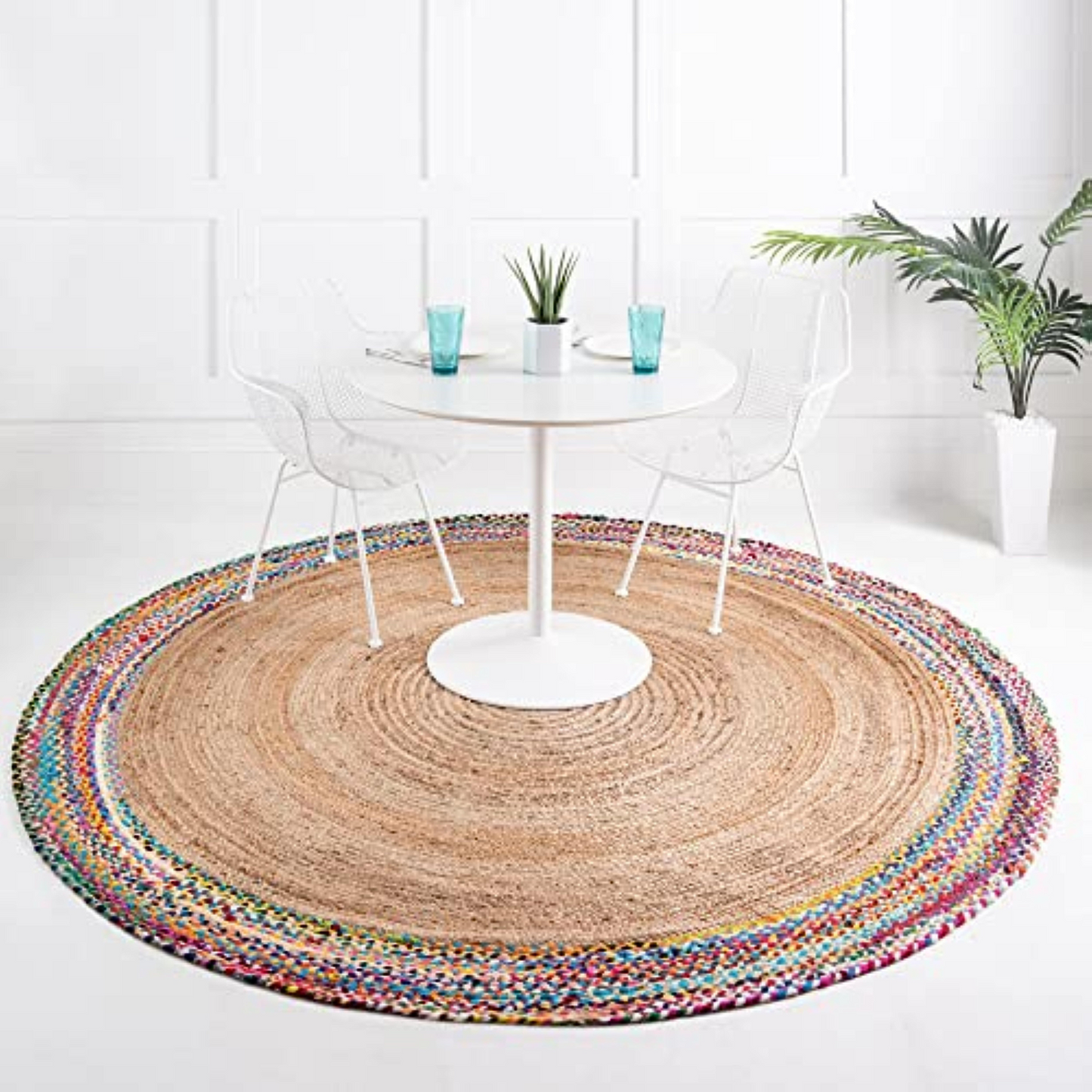 DN Handicraft Rustic Round Jute Rug – Handmade Natural Fiber Carpet for Farmhouse Décor