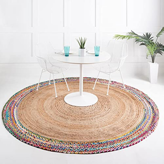 DN Handicraft Rustic Round Jute Rug – Handmade Natural Fiber Carpet for Farmhouse Décor