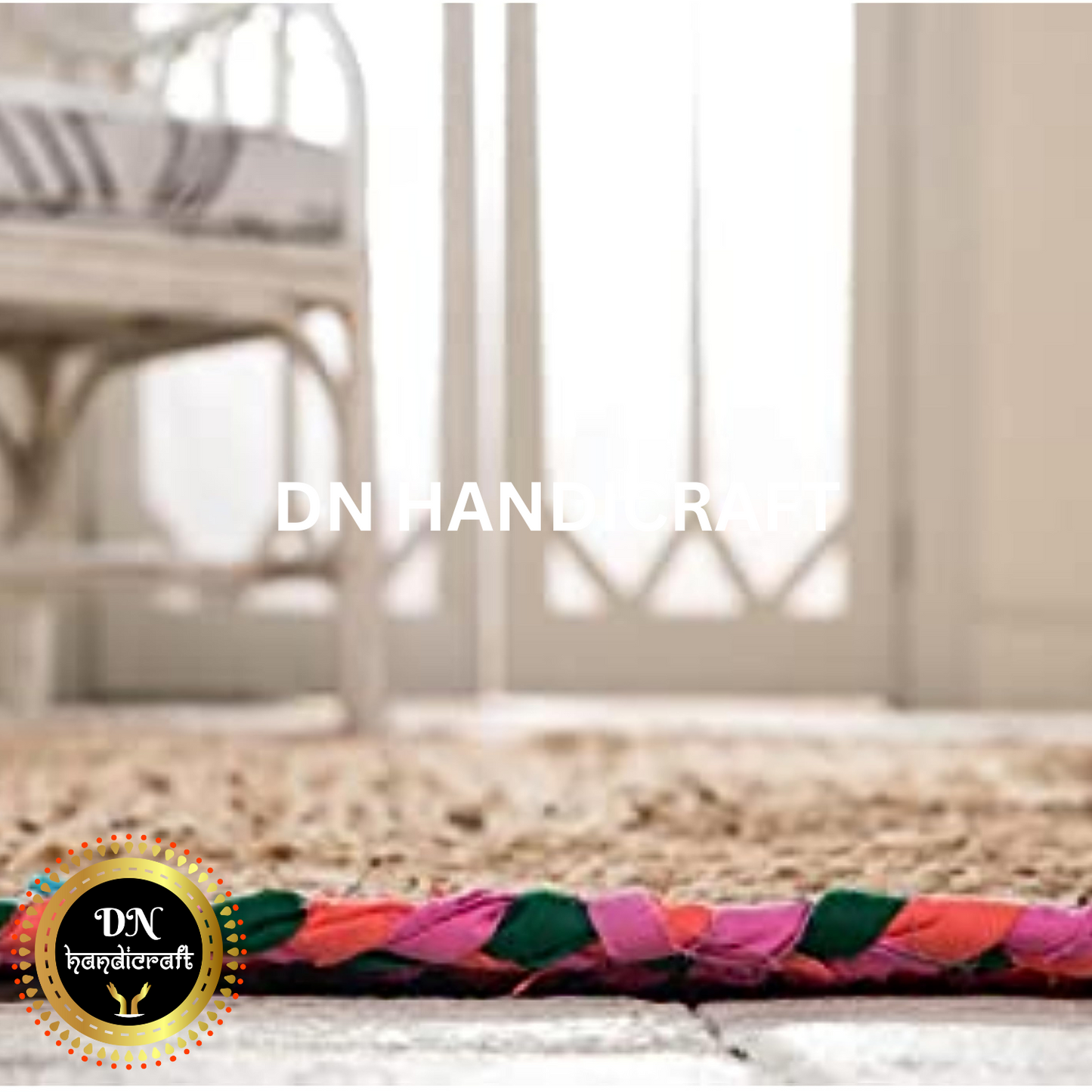 DN Handicraft Rustic Round Jute Rug – Handmade Natural Fiber Carpet for Farmhouse Décor