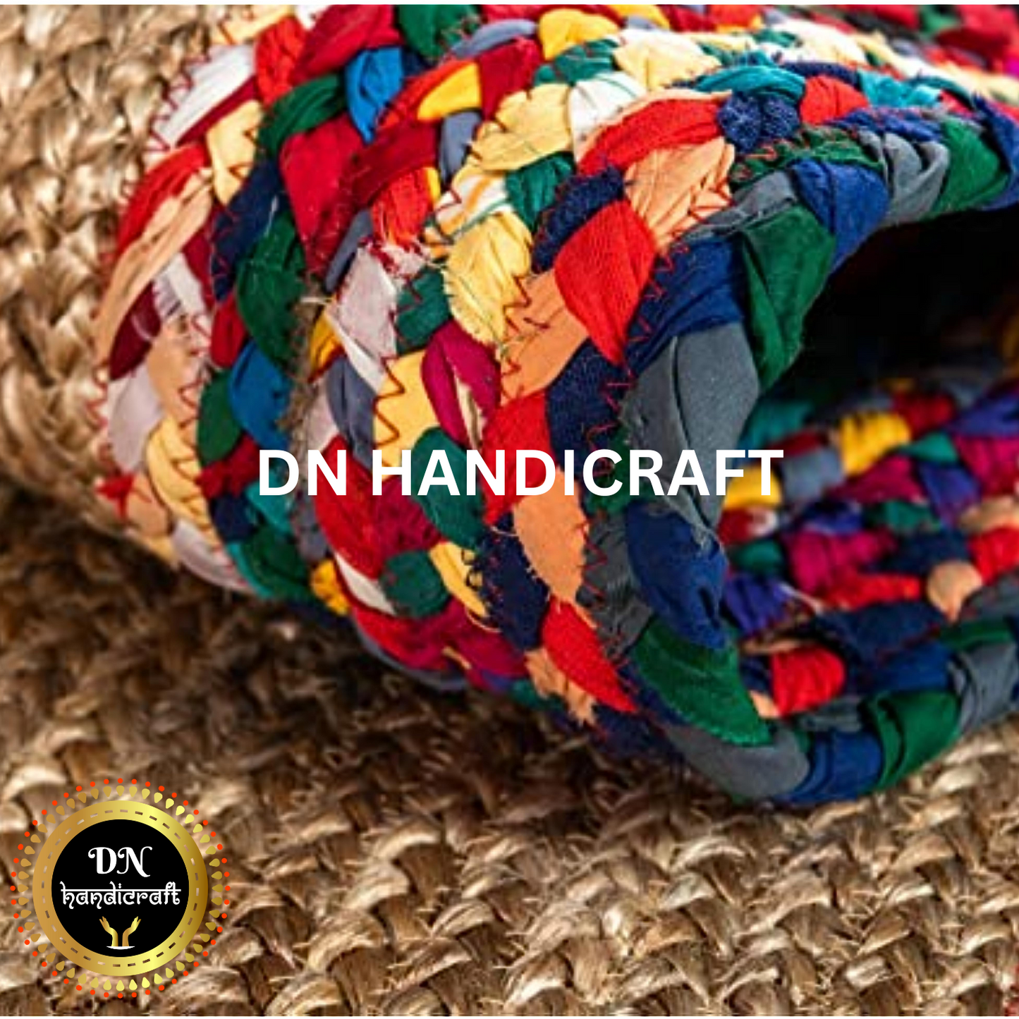 DN Handicraft Rustic Round Jute Rug – Handmade Natural Fiber Carpet for Farmhouse Décor