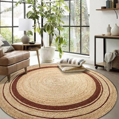DN Handicraft Handwoven Round Jute Rug – Eco-Friendly Rustic Carpet for Living Room & Dining Area