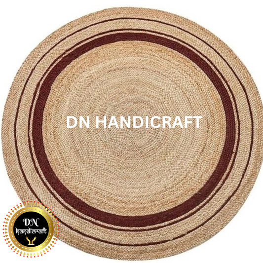 DN Handicraft Handwoven Round Jute Rug – Eco-Friendly Rustic Carpet for Living Room & Dining Area