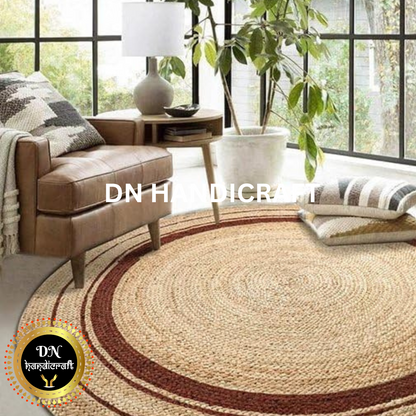DN Handicraft Handwoven Round Jute Rug – Eco-Friendly Rustic Carpet for Living Room & Dining Area