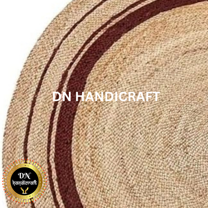 DN Handicraft Handwoven Round Jute Rug – Eco-Friendly Rustic Carpet for Living Room & Dining Area