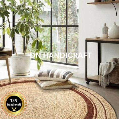 DN Handicraft Handwoven Round Jute Rug – Eco-Friendly Rustic Carpet for Living Room & Dining Area