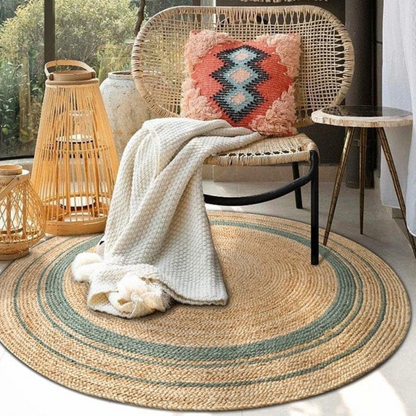 DN Handicraft Natural Braided Round Jute Rug – Handmade Eco Carpet for Farmhouse & Coastal Style Homes