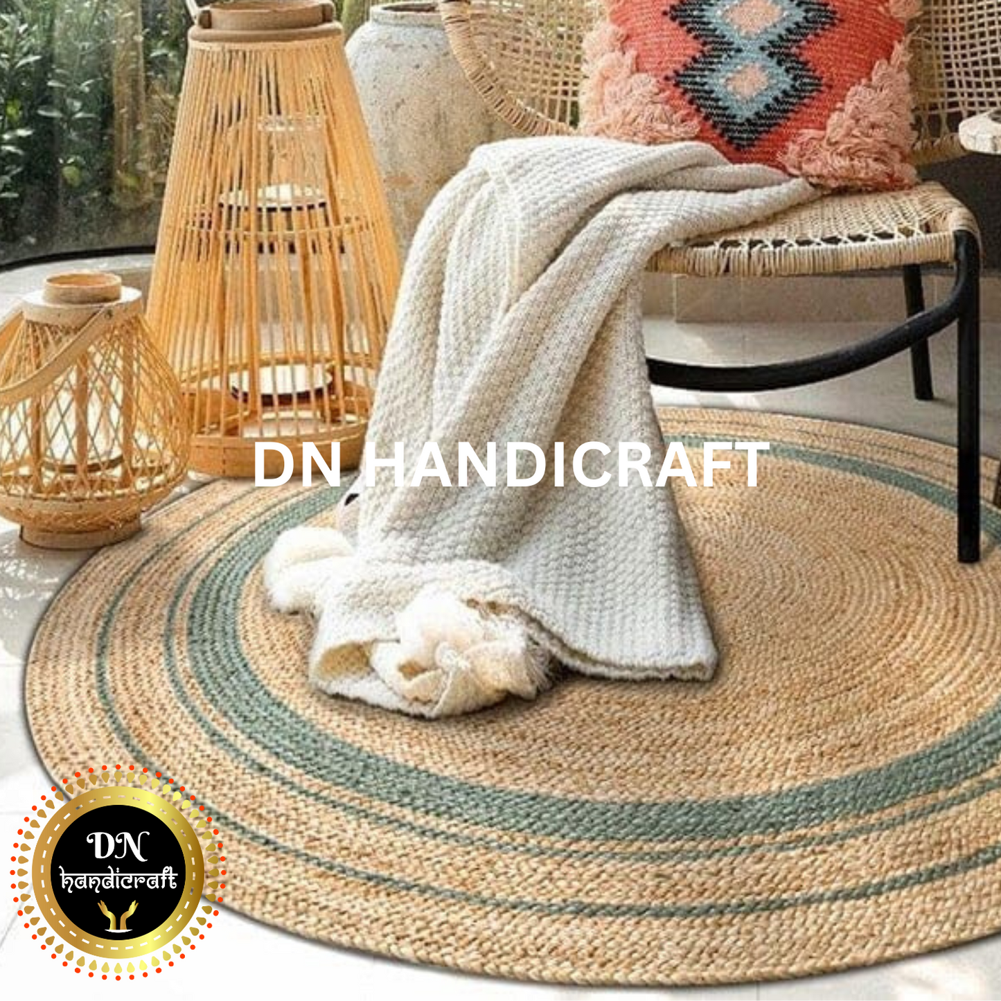 DN Handicraft Natural Braided Round Jute Rug – Handmade Eco Carpet for Farmhouse & Coastal Style Homes