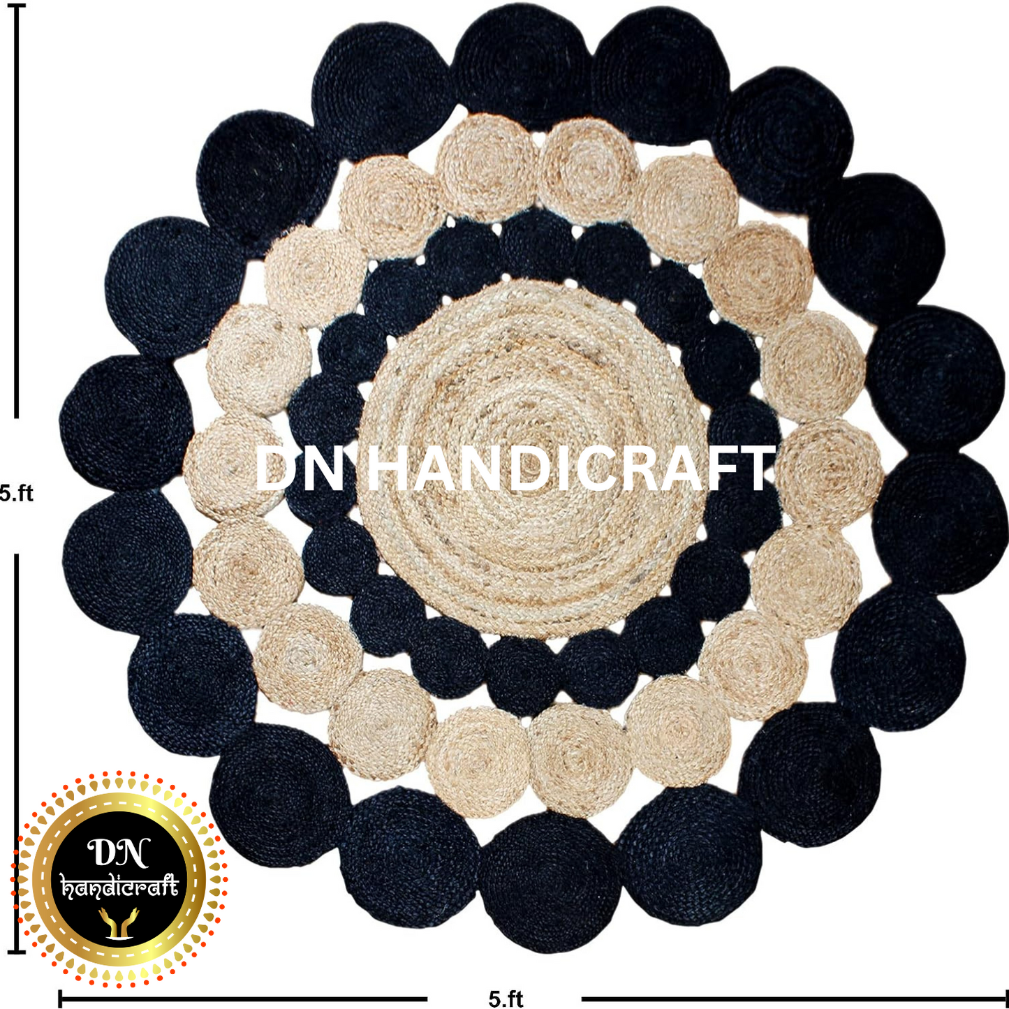DN Handicraft Eco Round Jute Rug – Handmade Natural Fiber Carpet for Bedroom, Patio & Entryway Décor
