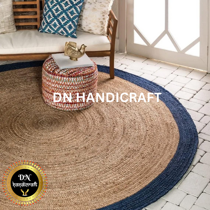 DN Handicraft Rustic Handmade Round Jute Rug – Durable Eco-Friendly Carpet for Living Room Décor