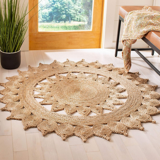 DN Handicraft Large Braided Round Jute Rug – Handmade Eco-Friendly Carpet for Dining & Living Spaces