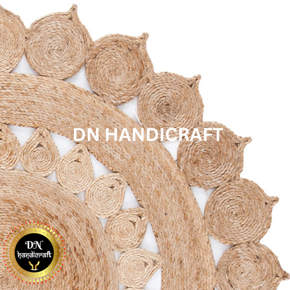 DN Handicraft Large Braided Round Jute Rug – Handmade Eco-Friendly Carpet for Dining & Living Spaces