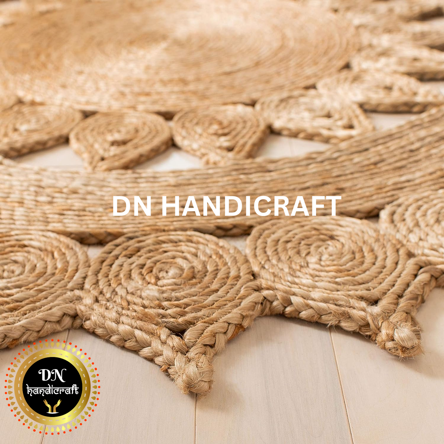 DN Handicraft Large Braided Round Jute Rug – Handmade Eco-Friendly Carpet for Dining & Living Spaces