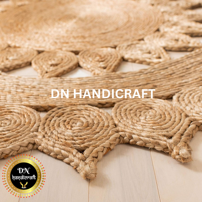 DN Handicraft Large Braided Round Jute Rug – Handmade Eco-Friendly Carpet for Dining & Living Spaces