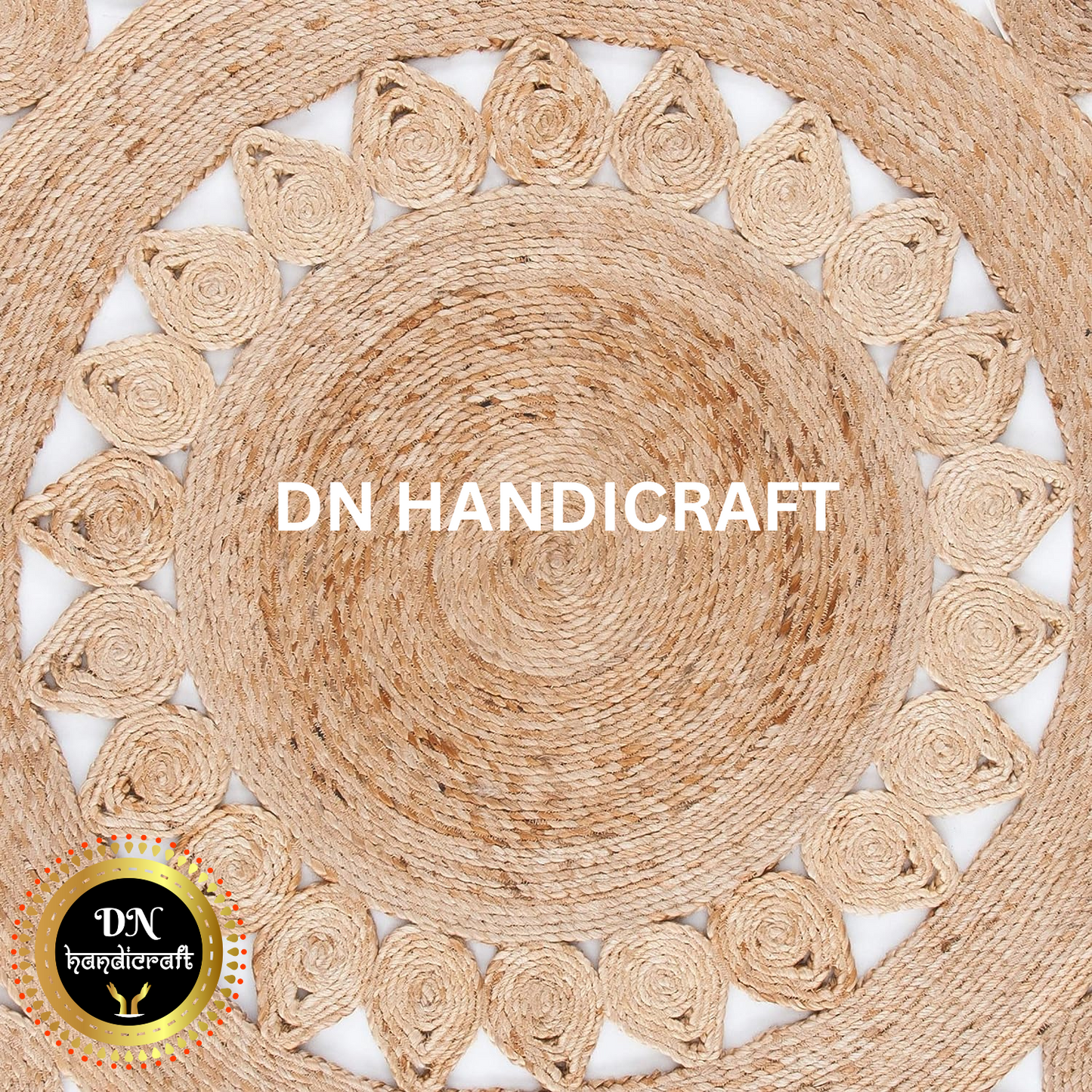 DN Handicraft Large Braided Round Jute Rug – Handmade Eco-Friendly Carpet for Dining & Living Spaces