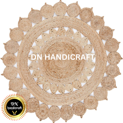 DN Handicraft Large Braided Round Jute Rug – Handmade Eco-Friendly Carpet for Dining & Living Spaces