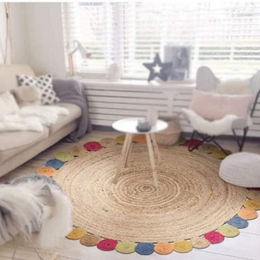 DN Handicraft Bohemian Round Jute Rug – Handmade Natural Braided Carpet for Cozy Interiors