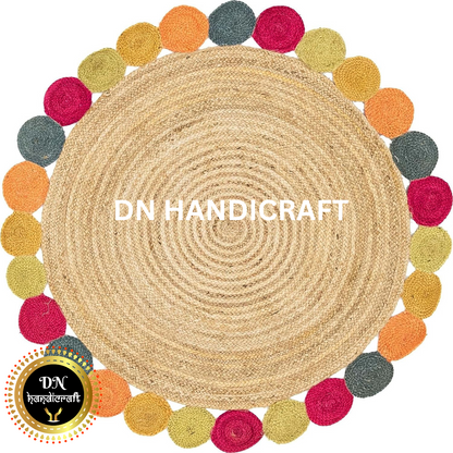 DN Handicraft Bohemian Round Jute Rug – Handmade Natural Braided Carpet for Cozy Interiors