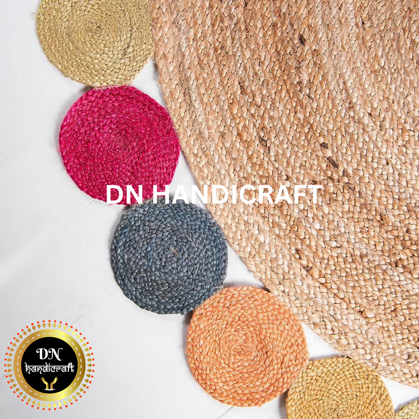 DN Handicraft Bohemian Round Jute Rug – Handmade Natural Braided Carpet for Cozy Interiors