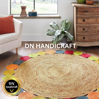 DN Handicraft Bohemian Round Jute Rug – Handmade Natural Braided Carpet for Cozy Interiors