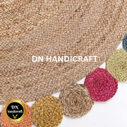 DN Handicraft Bohemian Round Jute Rug – Handmade Natural Braided Carpet for Cozy Interiors