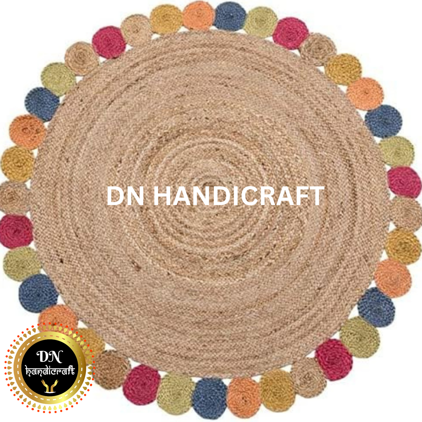 DN Handicraft Bohemian Round Jute Rug – Handmade Natural Braided Carpet for Cozy Interiors