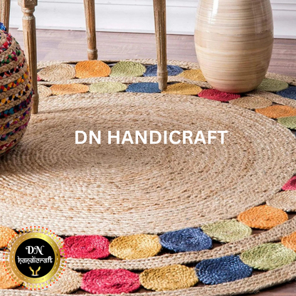DN Handicraft Decorative Handwoven Round Jute Rug – Eco-Friendly Carpet for Rustic & Modern Homes