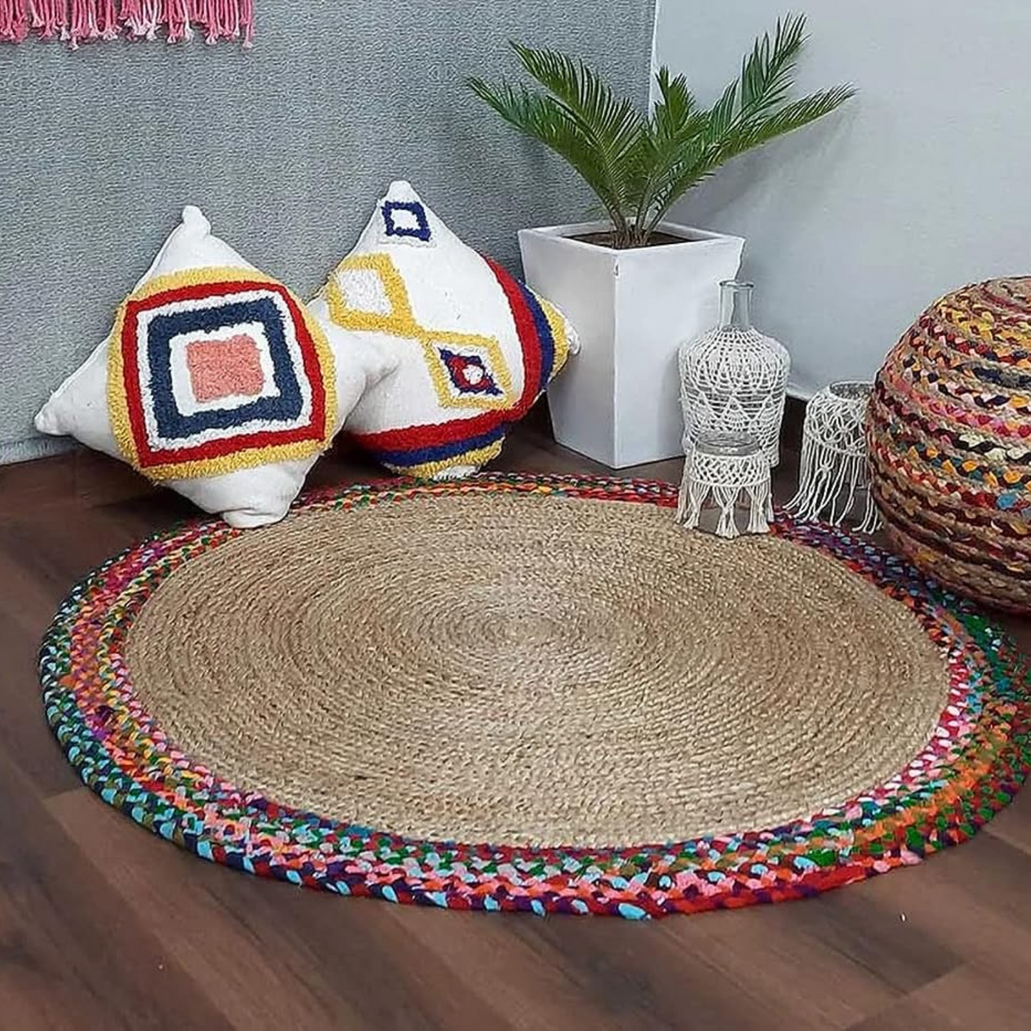 DN Handicraft Round Natural Jute Rug – Handmade Braided Eco-Friendly Carpet for Floor Decoration
