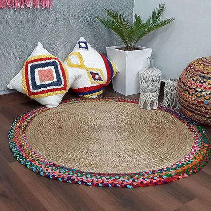 DN Handicraft Round Natural Jute Rug – Handmade Braided Eco-Friendly Carpet for Floor Decoration