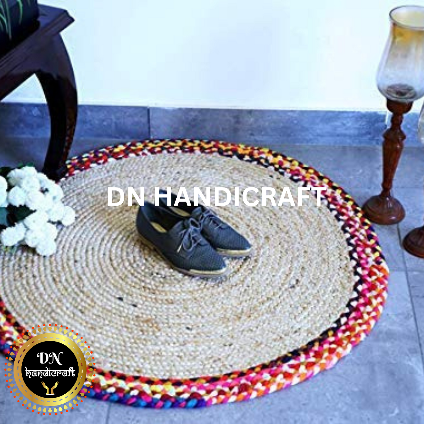 DN Handicraft Round Natural Jute Rug – Handmade Braided Eco-Friendly Carpet for Floor Decoration