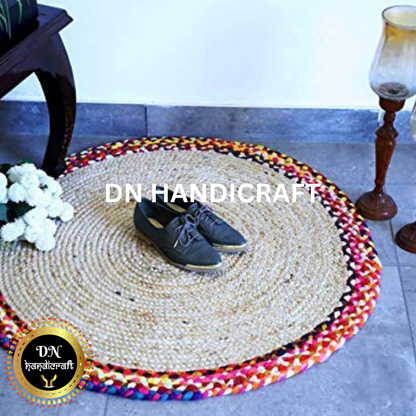 DN Handicraft Round Natural Jute Rug – Handmade Braided Eco-Friendly Carpet for Floor Decoration