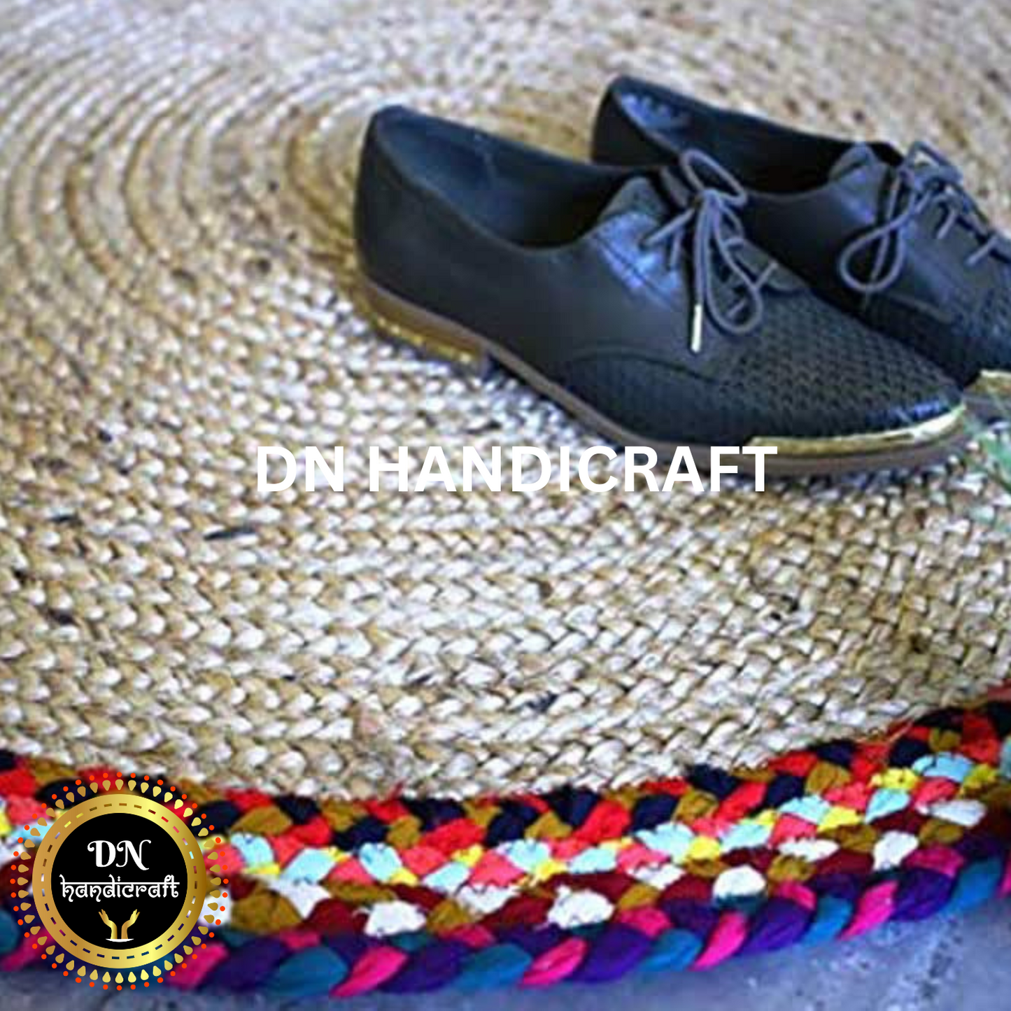 DN Handicraft Round Natural Jute Rug – Handmade Braided Eco-Friendly Carpet for Floor Decoration