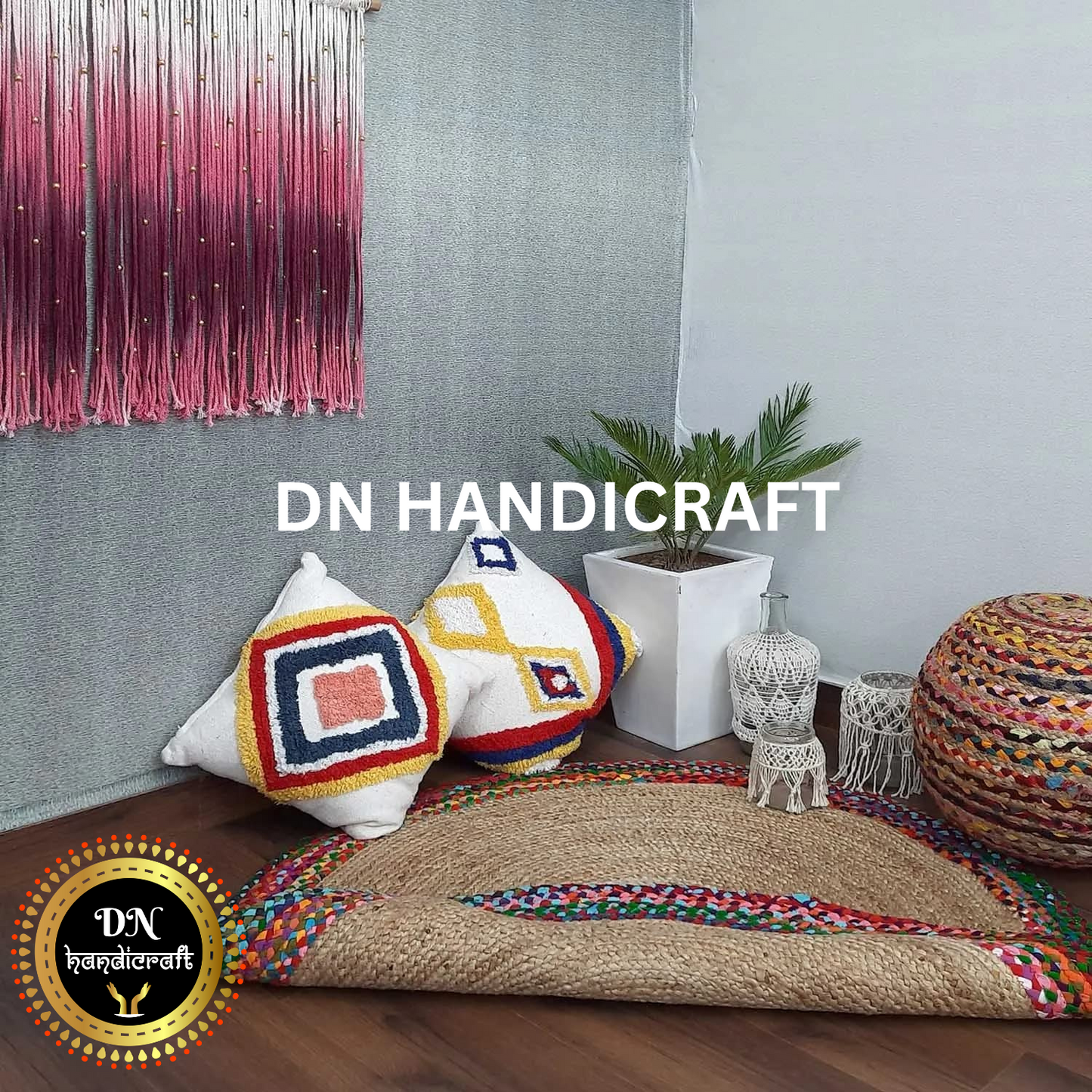 DN Handicraft Round Natural Jute Rug – Handmade Braided Eco-Friendly Carpet for Floor Decoration