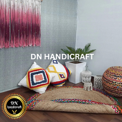 DN Handicraft Round Natural Jute Rug – Handmade Braided Eco-Friendly Carpet for Floor Decoration
